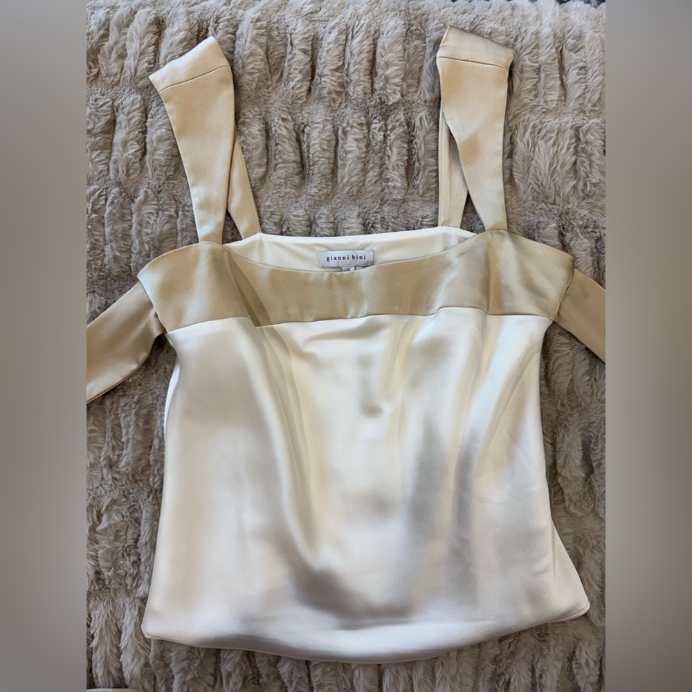 Gianni Bini Cream Satin Off-Shoulder Top